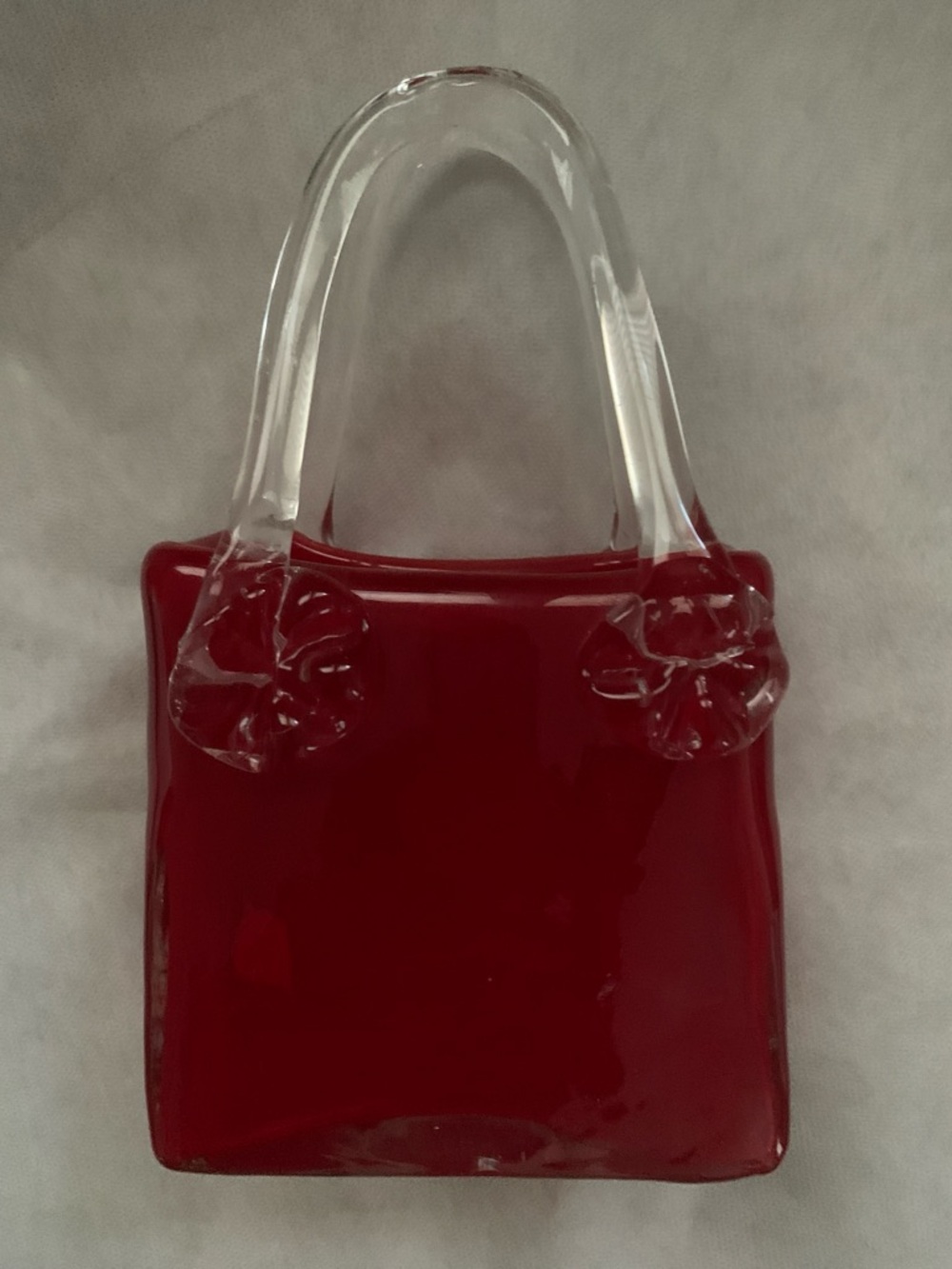 Murano Style Red Art Glass Purse Vase White Heart Vintage NWOT - Picture 3 of 8